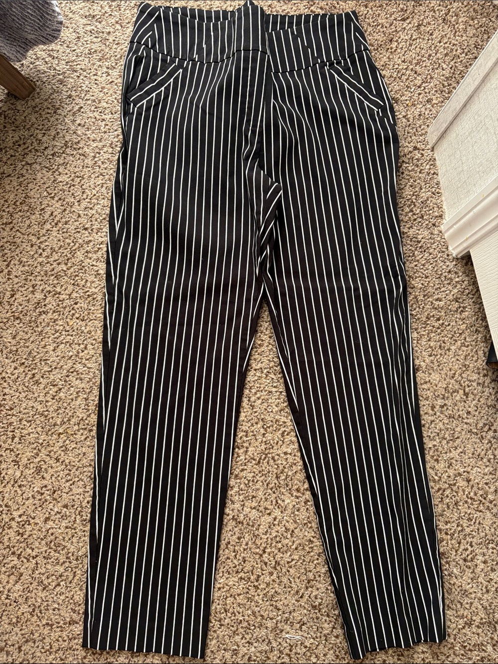 Cato Black Pinstripe Tapered Chinos